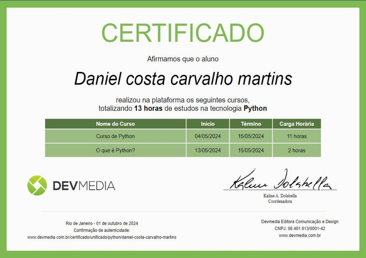Certificado Devmedia